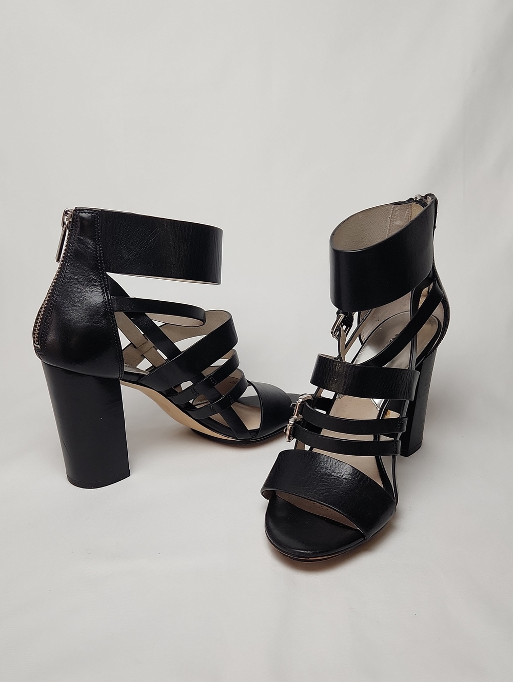Michael Kors Black Multi-Strap Chunky High Heel Snadal Size 7.5